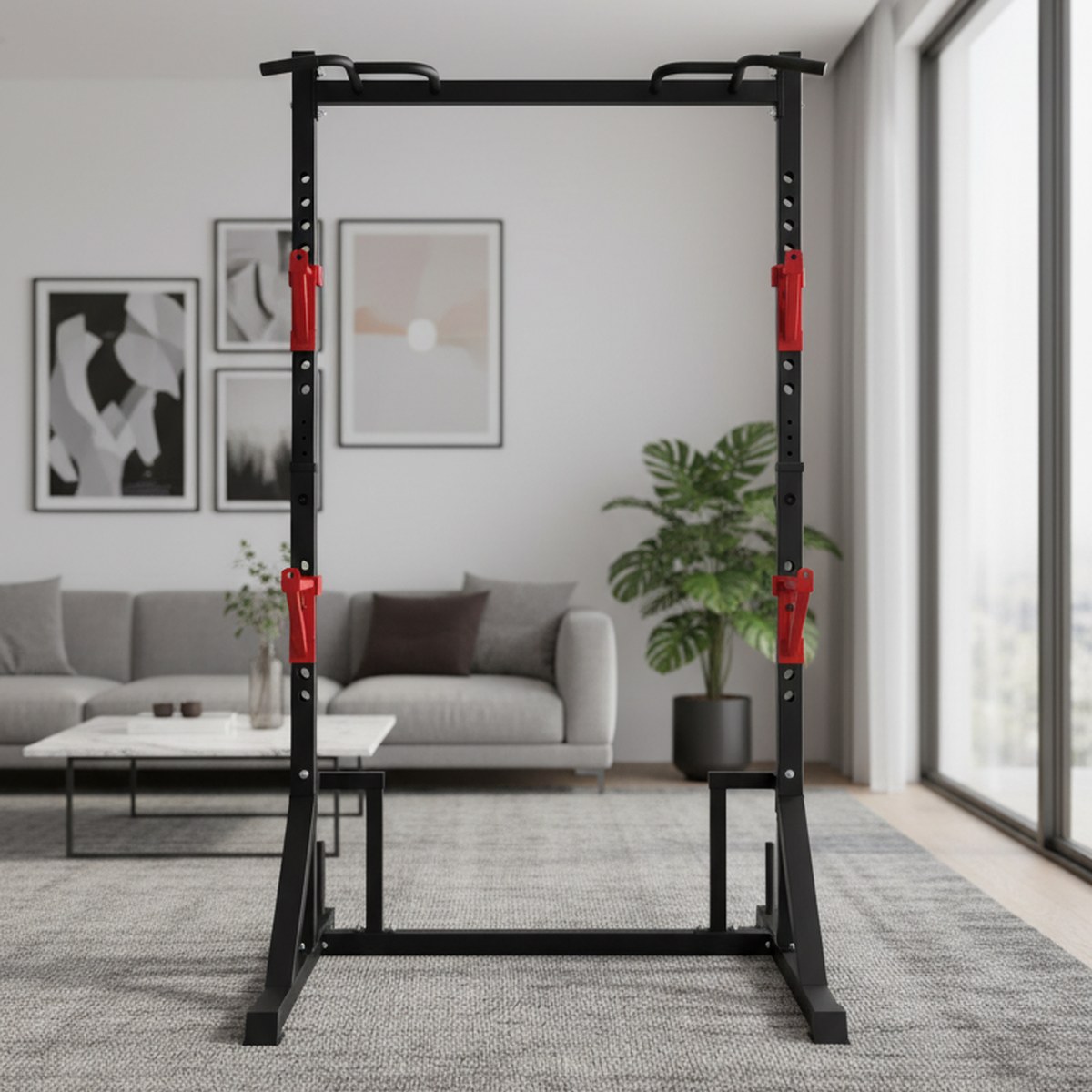 Home Gym Fitness - Rack de fuerza ajustable con barra